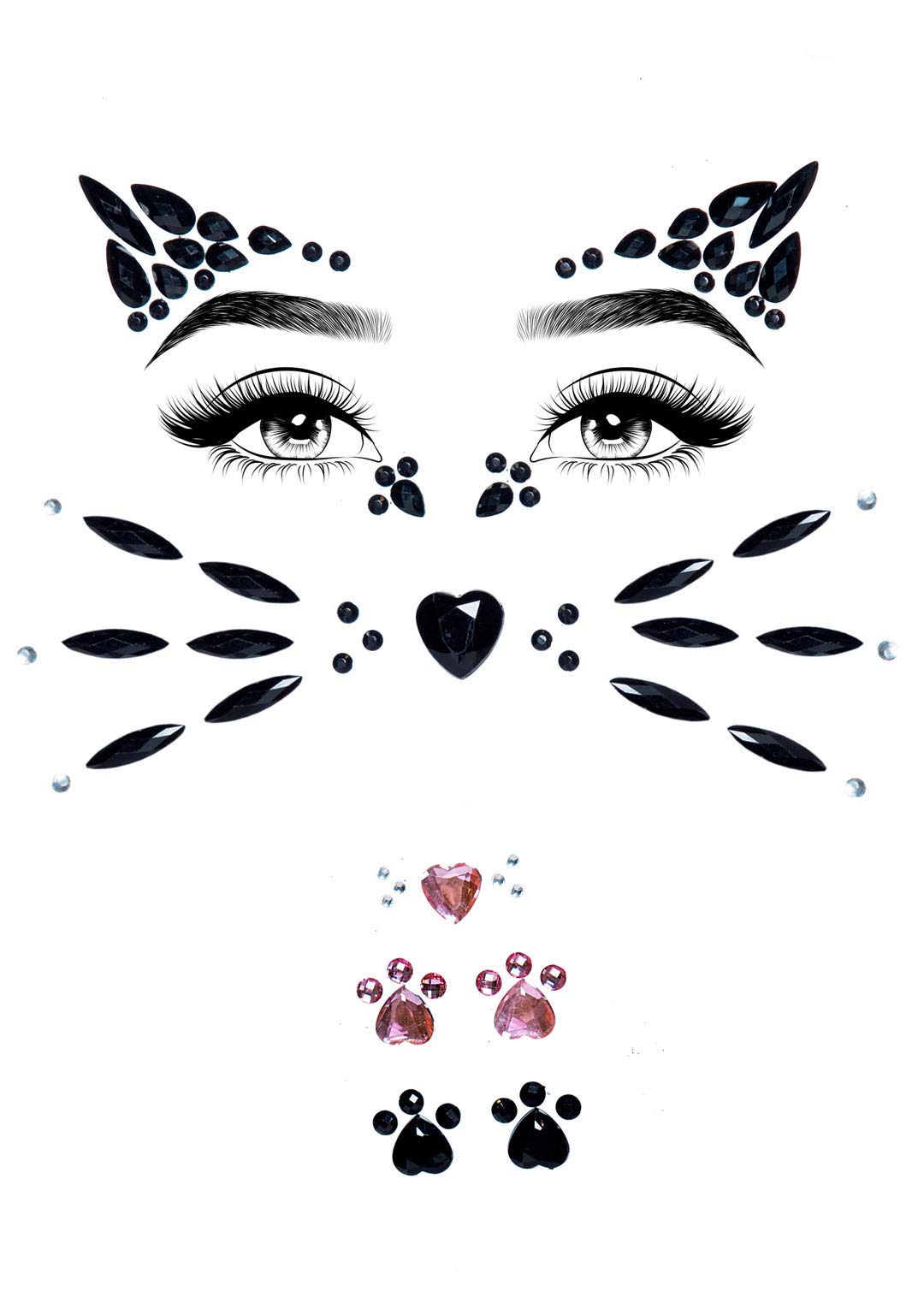 Bijoux de visage à strass pour costume d'Halloween Leg Avenue pour femme, animal noir, taille unique US, multicolore, taille unique