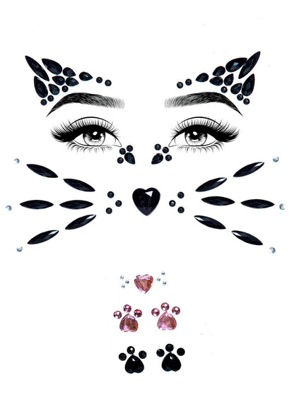 Bijoux de visage à strass pour costume d'Halloween Leg Avenue pour femme, animal noir, taille unique US, multicolore, taille unique