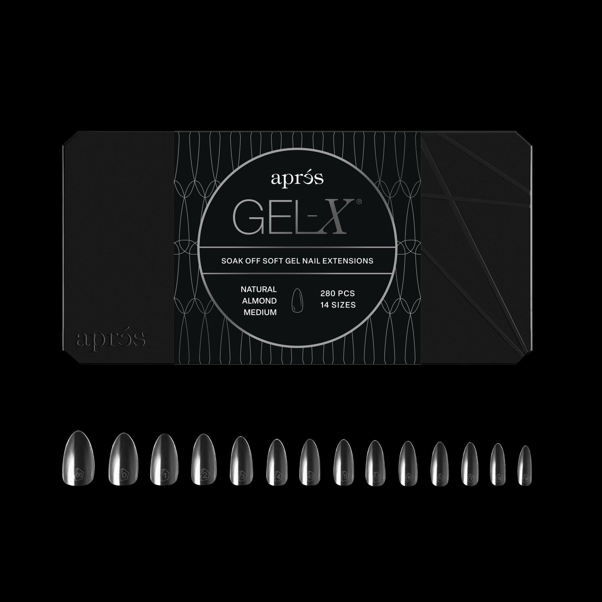 APRÉS Gel-X® Almond Box of Nail Tips | 280 Soft Gel Nail Tips, 14 Sizes 00-9 | Half-sizes Included (Natural Almond Medium, 280 Count)