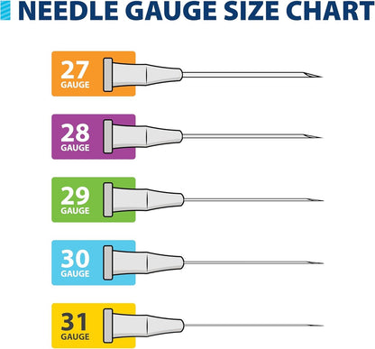 Easy Touch 30 Gauge U-100 Insulin Syringes (30G 0.5cc 1/2”) with 1/2” Long Needle, 0.5cc (50 Unit Capacity), Bold Markings for Accurate Dosing, Disposable, Box of 100