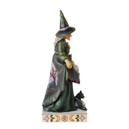 Enesco Jim Shore Heartwood Creek Halloween Scary Witch Skirt with Skulls Figurine, 9.75 Inch, Multicolor