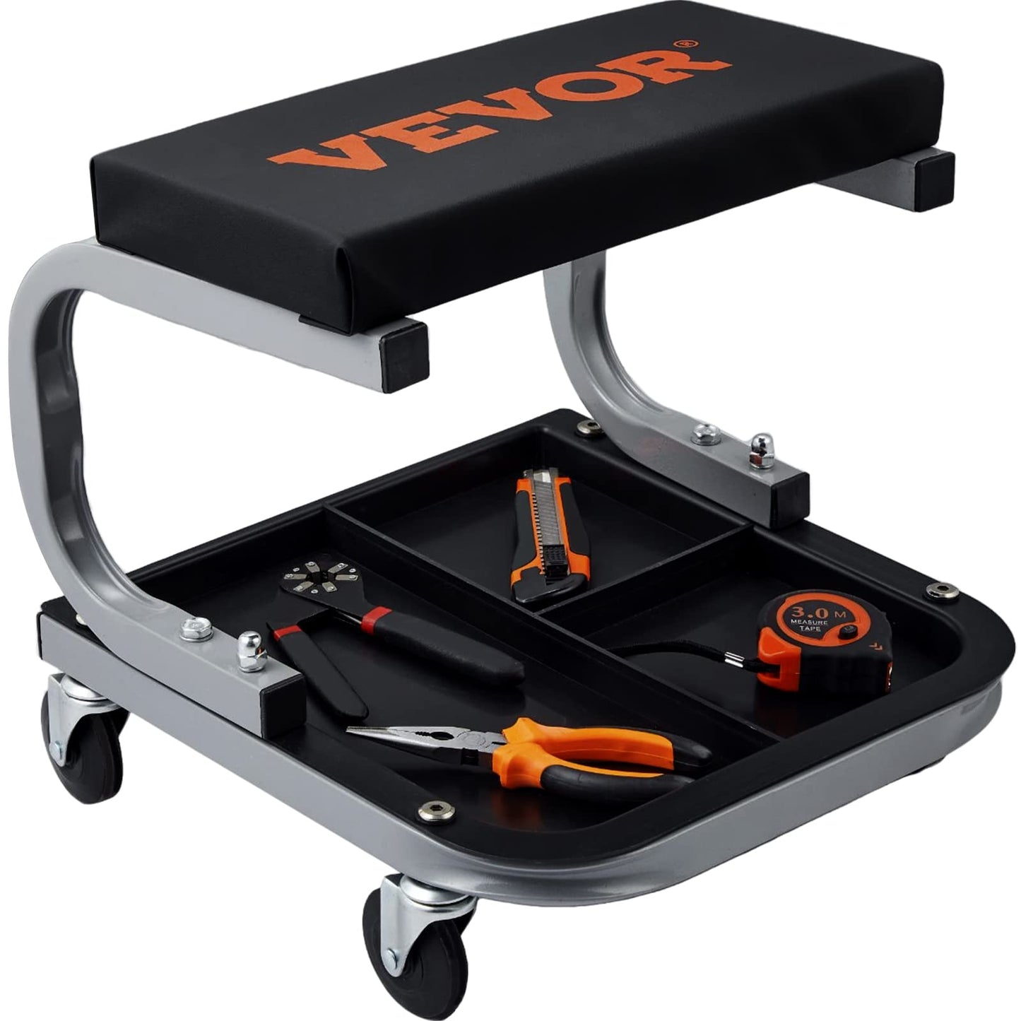 VEVOR Rolling Creeper Garage/Shop Seat, 250 LBS Capacity Padded Rolling Workshop Stool with Tool Tray Storage, Mechanic Stool for Garage, Shop, Auto Repair, Black 🍁 All In One Marketplace Canada