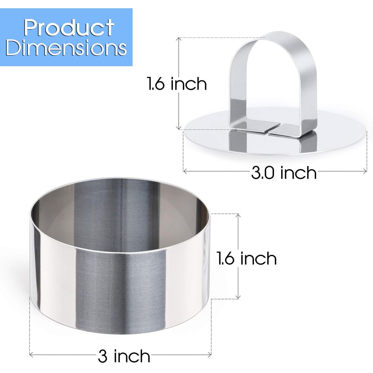 HULISEN Round Cake Ring Mold, Stainless Steel 3 inch Dessert Mousse Molds with Pusher & Lifter Cooking Rings, Tuna Tartare Mold (Include 4 Rings and 1 Pusher) 🍁 All In One Marketplace Canada