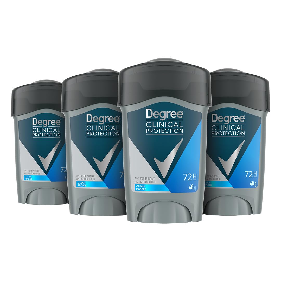 Degree Men Clinical Protection Antiperspirant Deodorant, Clean, for 72-hour Sweat & Odour Protection, 48g (Pack of 4) - Available at All In One Marketplace Canada