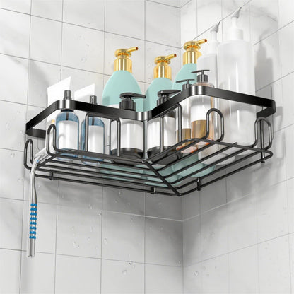 MOFOROCO 3-Pack Shower Caddy Corner Basket Shelf with Soap Holder, No Drilling Traceless Adhesive Shower Wall Shelves, Black Bathroom Shower Storage Organizer（ For 90-degree Right-angle Walls）