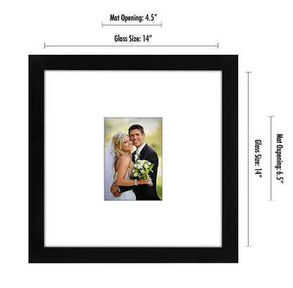 Americanflat 14x14 Wedding Signature Frame with Shatter-Resistant Glass - Use as 5x7 Frame with Mat or Display 14x14 Photos Without Mat - Signature Collection - Autograph Frames for Wall - Black