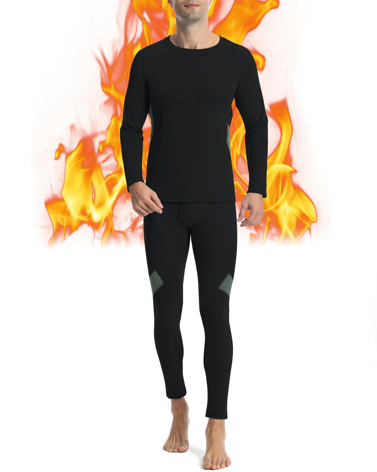 Runhit Thermal Long John Set for Men: Winter Base Layer Mens Thermal Underwear Long Sleeve Shirts Pants Extreme Cold Black-Green XLarge 🍁 All In One Marketplace Canada