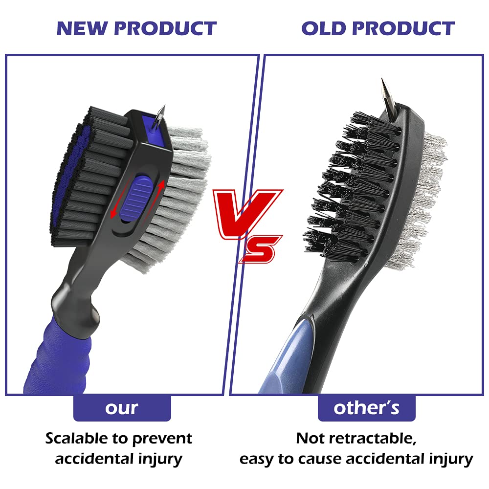 THIODOON 2 Pack Golf Club Brushes and Groove Cleaner 2 ft Retractable Zipline Carabiner Oversized Golf Brush Head with Retractable Spike Comfortable Grip Golf Club Cleaner - Available at All In One Marketplace Canada