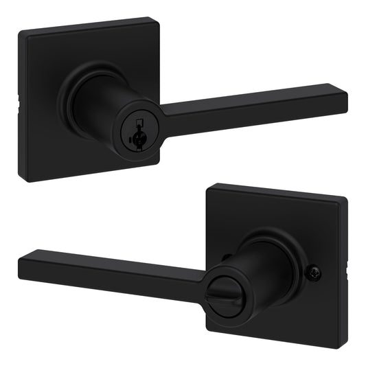 Weiser Casey Matte Black Front Door Handle with Lock, Reversible Square Exterior/Interior Door Handles with Lock, Keyed Entry Door Lever for Front Door, Bedroom, Bathroom & Office, Modern Home Decor 🍁 All In One Marketplace Canada Weiser