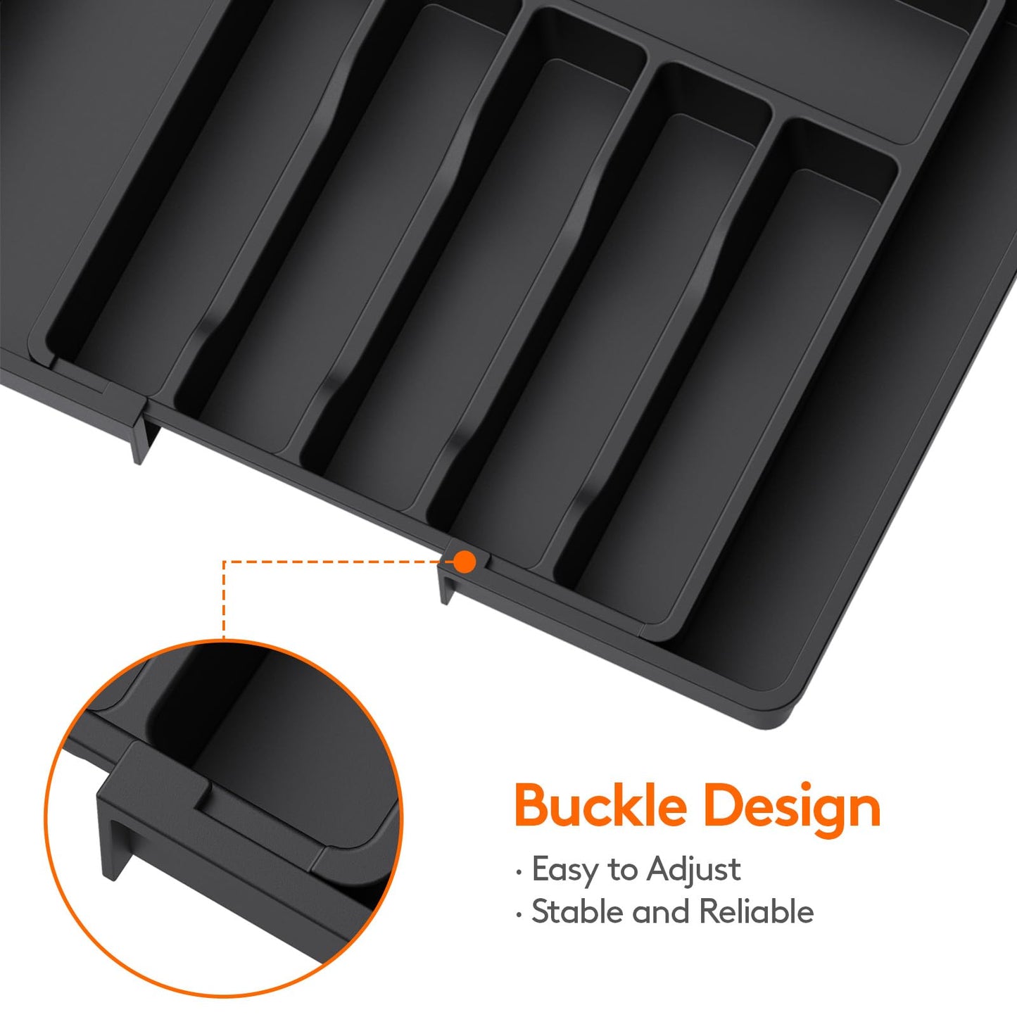 Lifewit Extra Large Cutlery Organizer, Expandable Silverware Drawer Organizer for Kitchen, Adjustable Cutlery Tray Drawer Organizer for Spoon Forks Knives, Cutlery Crocks, 13-22 x 15", Black