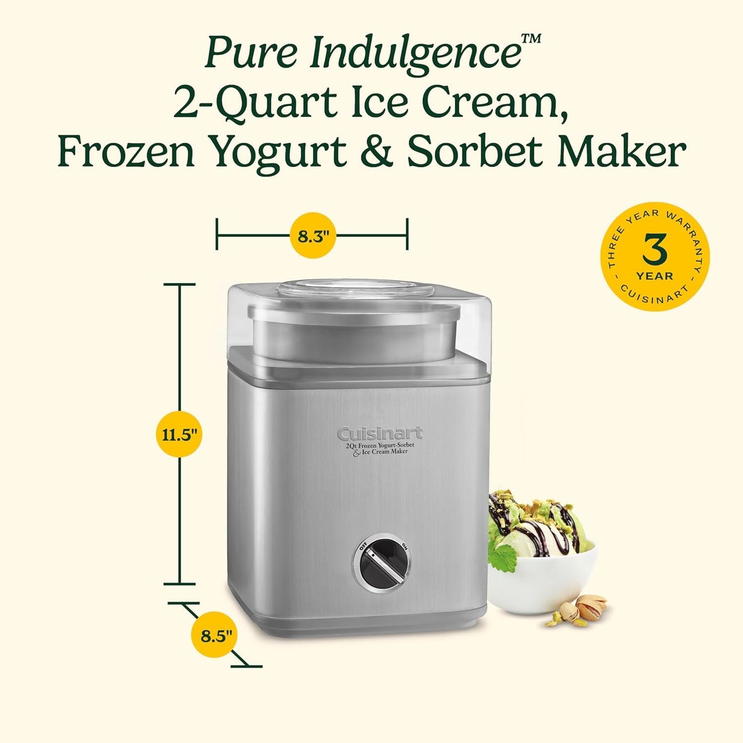Cuisinart Pure Indulgence Frozen Yogurt-Ice Cream & Sorbet Maker, 2-Qt Capacity, Silver (ICE-30WNC) Cuisinart
