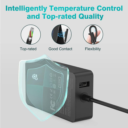 IFEART 65W Laptop Charger Compatible with Surface Pro 11/10/ 9/8/ 7+/ 7/6/ 5/4/ 3/ X, Power Adapter for Surface Laptop 7/6/5/4/3/2/1, Book 3/2/1, Go Tablet, Support 44W, 36W, 10FT