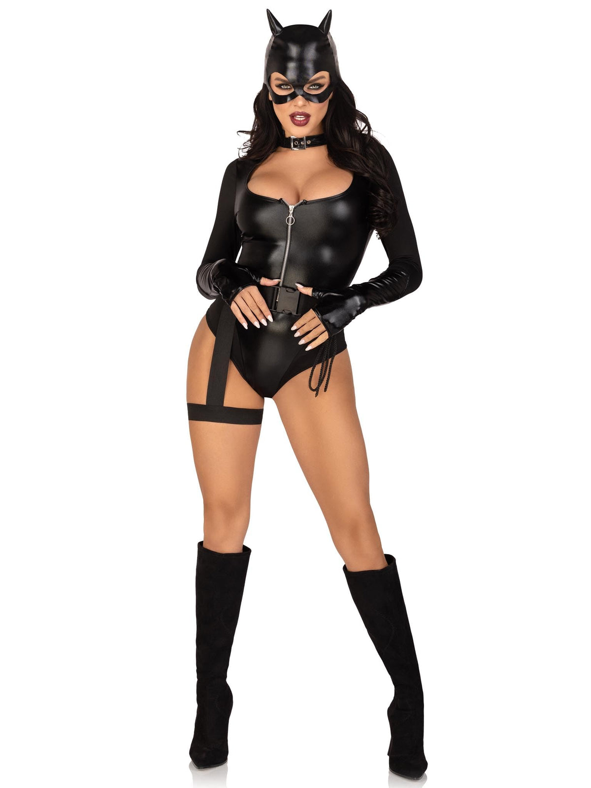 Leg Avenue Women’s 3 PC Fierce Feline Halloween Costume with Bodysuit, SMALL,Black