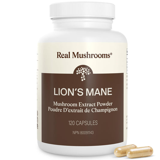 Real Mushrooms Lions Mane Capsules - Organic Mushroom Extract With Immunomodulating Properties Antioxidants Vegan Brain Supplement, 120 - Available at All In One Marketplace Canada