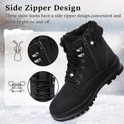 Womens Snow Boots Waterproof Warm Fur Lined Ankle Booties Ladies Lace Up Hiking boots Non Slip Platform Boots with Side Zipper Outdoor Winter Boots 🍁 All In One Marketplace Canada