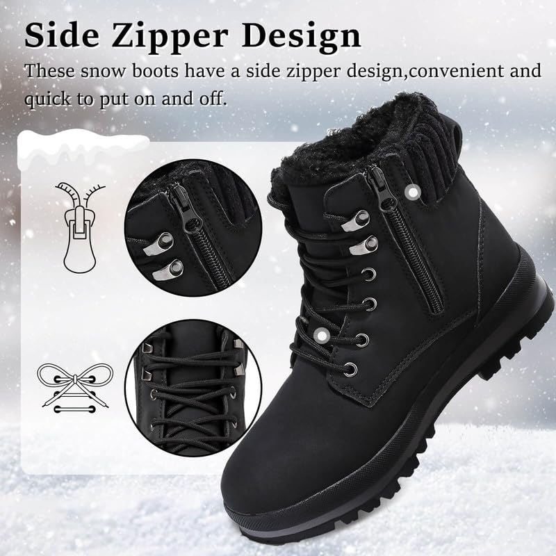 ziitop Womens Snow Boots Waterproof Warm Fur Lined Ankle Booties Ladies Lace Up Hiking boots Non Slip Platform Boots with Side Zipper Outdoor Winter Boots Black US 7 🍁 All In One Marketplace Canada