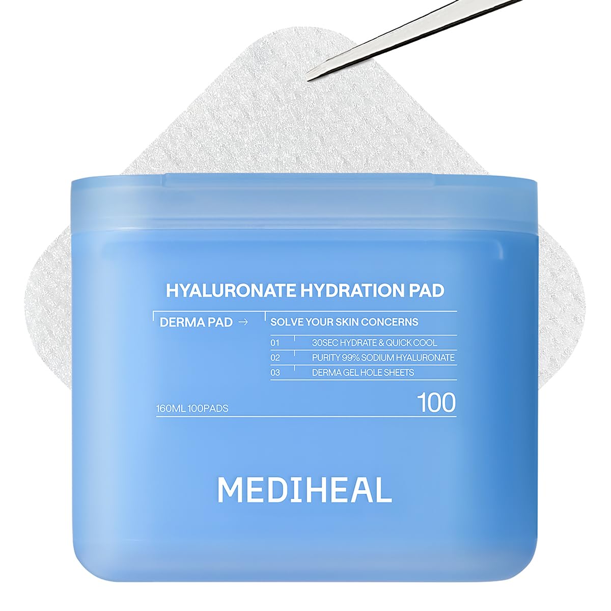 MEDIHEAL Hyaluronic Acid Toner Pads – Korean Skin Care, 99% Pure Low-Molecular Hyaluronic Acid with 8 HA Types & Glucose Hydro Complex, Deep Hydration & Cooling Care, Gel Hole Fabric, 100 pads