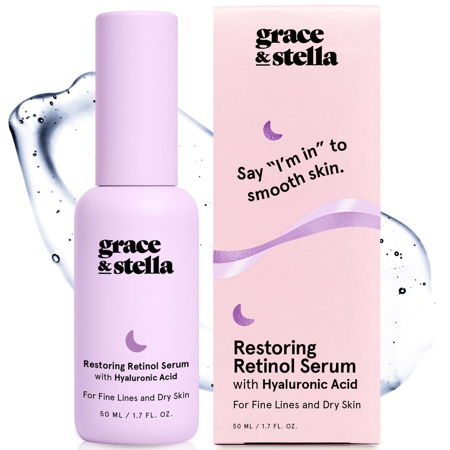 grace & stella 0.2% Retinol Serum for Face (50ml) - Restoring Retinol Serum with Hyaluronic Acid to Reduce Fine Lines, Wrinkles, Texture, Uneven Skin Tone - Anti-Aging, Hydrating, Vegan Skincare - Available at All In One Marketplace Canada