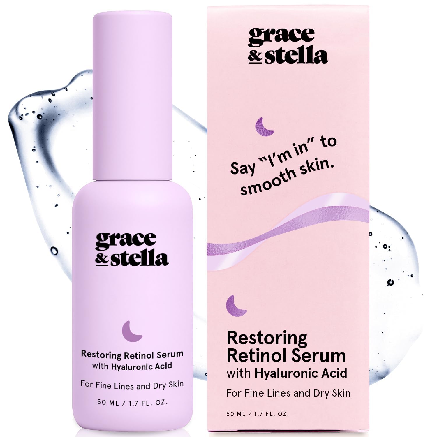 grace & stella 0.2% Retinol Serum for Face (50ml) - Restoring Retinol Serum with Hyaluronic Acid to Reduce Fine Lines, Wrinkles, Texture, Uneven Skin Tone - Anti-Aging, Hydrating, Vegan Skincare - Available at All In One Marketplace Canada