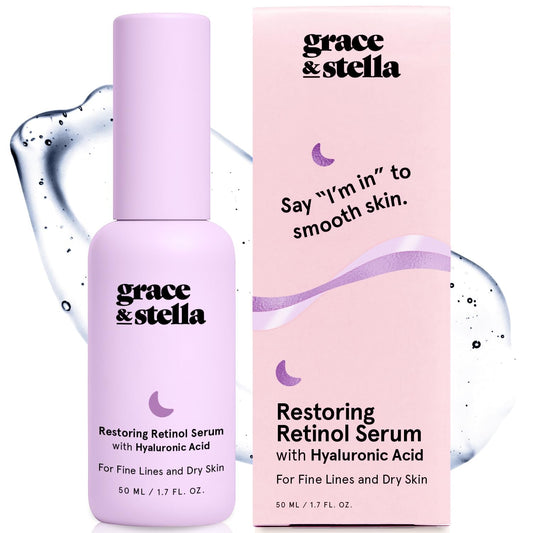 grace & stella 0.2% Retinol Serum for Face (50ml) - Restoring Retinol Serum with Hyaluronic Acid to Reduce Fine Lines, Wrinkles, Texture, Uneven Skin Tone - Anti-Aging, Hydrating, Vegan Skincare - Available at All In One Marketplace Canada