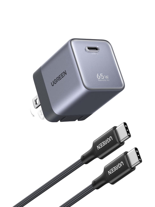 UGREEN Nexode Air 65W USB C Charger with USB C Cable, Ultra-Compact Pocket-Sized, Foldable PD Fast Charging Block, GaN Type C Wall Charger Compatible with MacBook, iPhone 17, Galaxy S26, Pixel, Grey