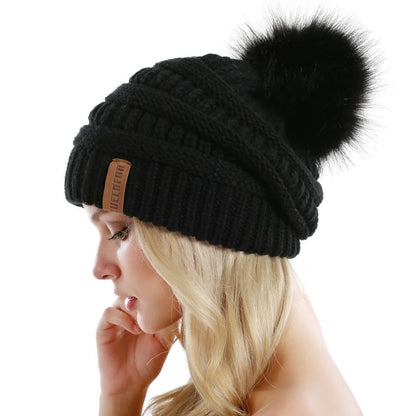 Queenfur Knit Slouchy Beanie for Women Thick Baggy Hat Faux Fur Pompom Winter Hat 🍁 All In One Marketplace Canada