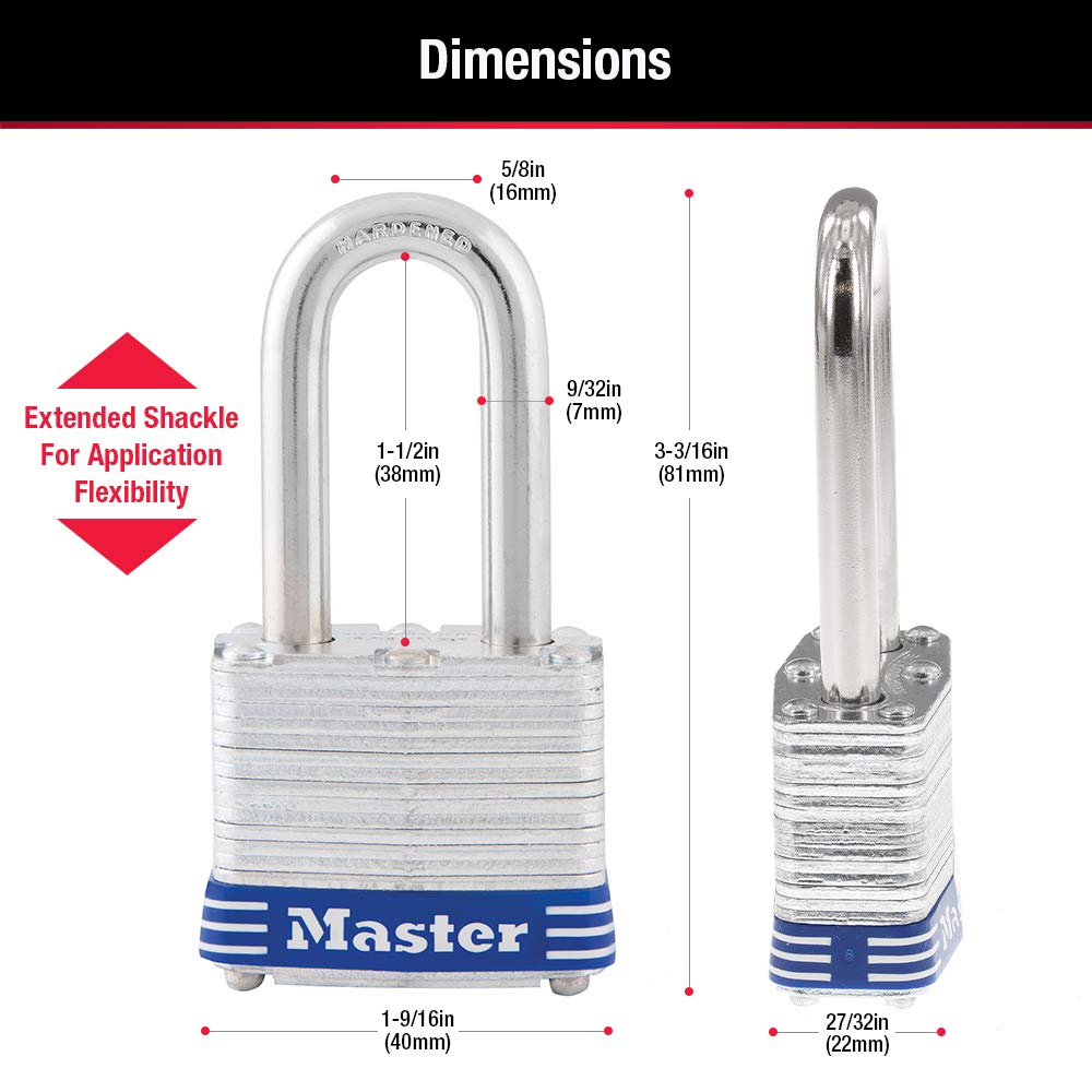 Master Lock 3TRILF Keyed-Alike Padlock, 1-1/2-inch Shackle, 1-9/16-inch Wide, 3-Pack