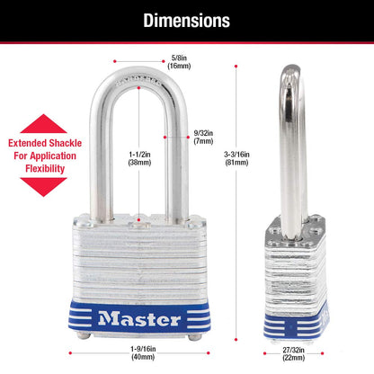 Master Lock 3TRILF Keyed-Alike Padlock, 1-1/2-inch Shackle, 1-9/16-inch Wide, 3-Pack