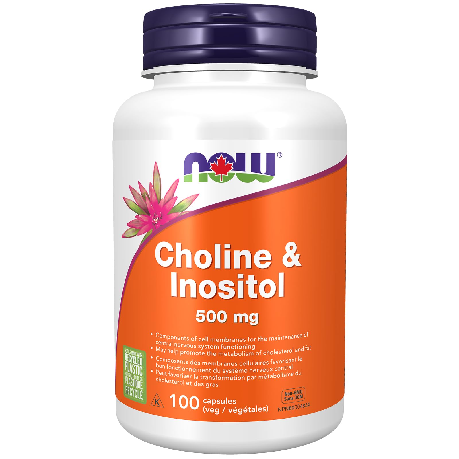 NOW Supplements, Choline & Inositol 500 mg, Healthy Nerve Transmission*, Nervous System Health, 100 Capsules NOW