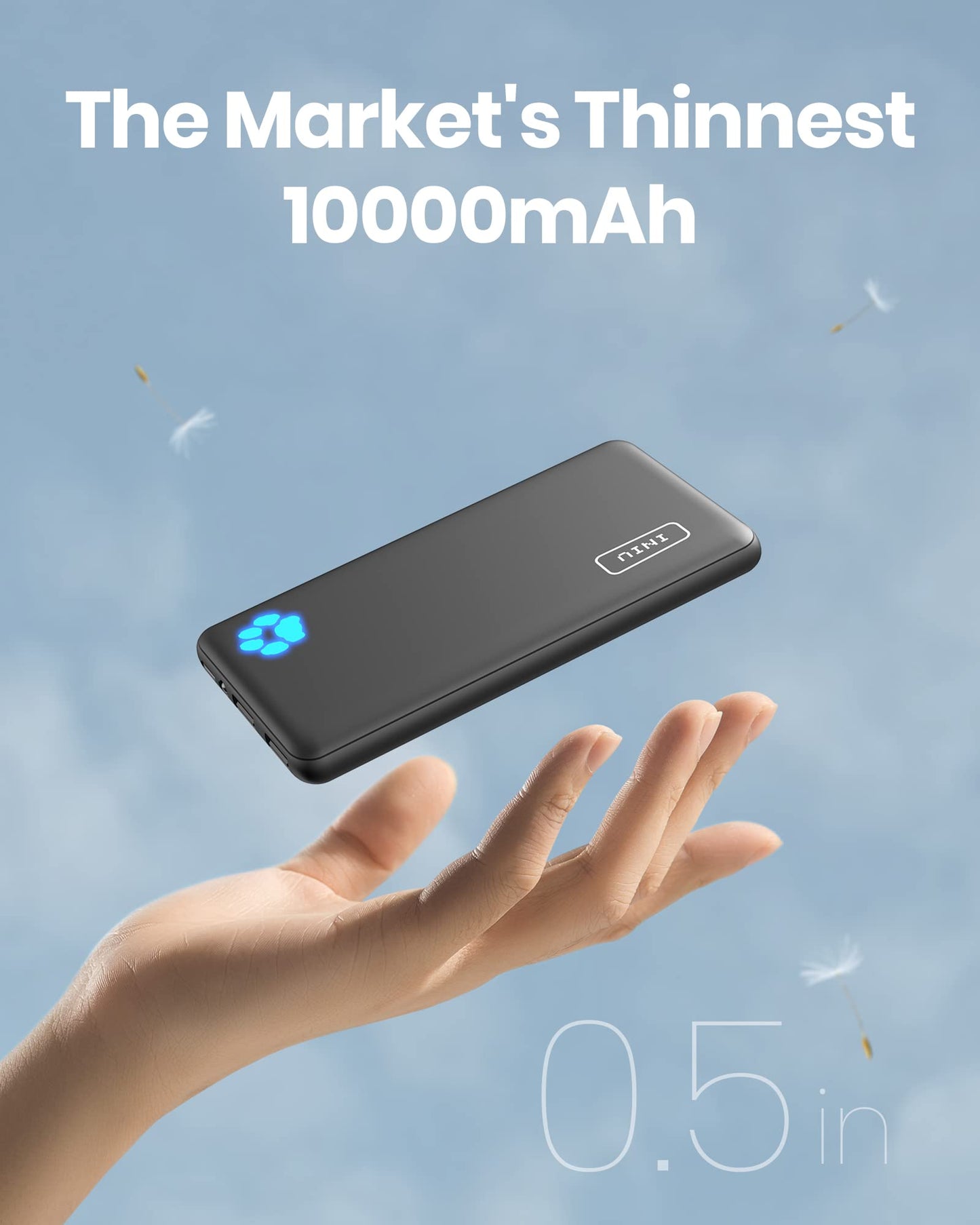 INIU Power Bank, Slimmest 10000mAh Portable Charger, Triple 3A High-Speed Charge External Battery Pack with Flashlight, USB C Phone Charger for iPhone 17 16 15 14 13 Samsung S22 Google LG iPad etc - Available at All In One Marketplace Canada