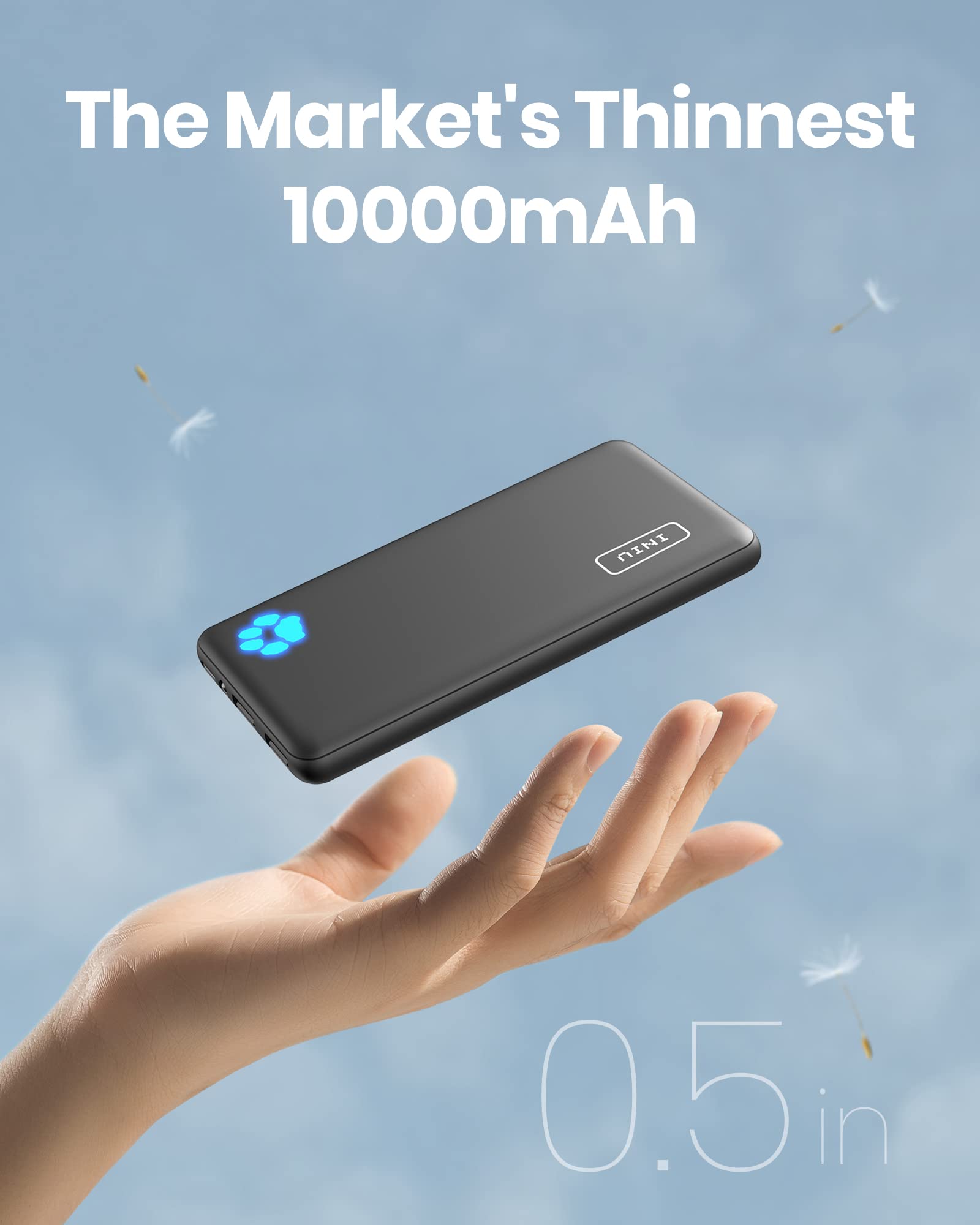 INIU Power Bank, Slimmest 10000mAh Portable Charger, Triple 3A High-Speed Charge External Battery Pack with Flashlight, USB C Phone Charger for iPhone 17 16 15 14 13 Samsung S22 Google LG iPad etc - Available at All In One Marketplace Canada