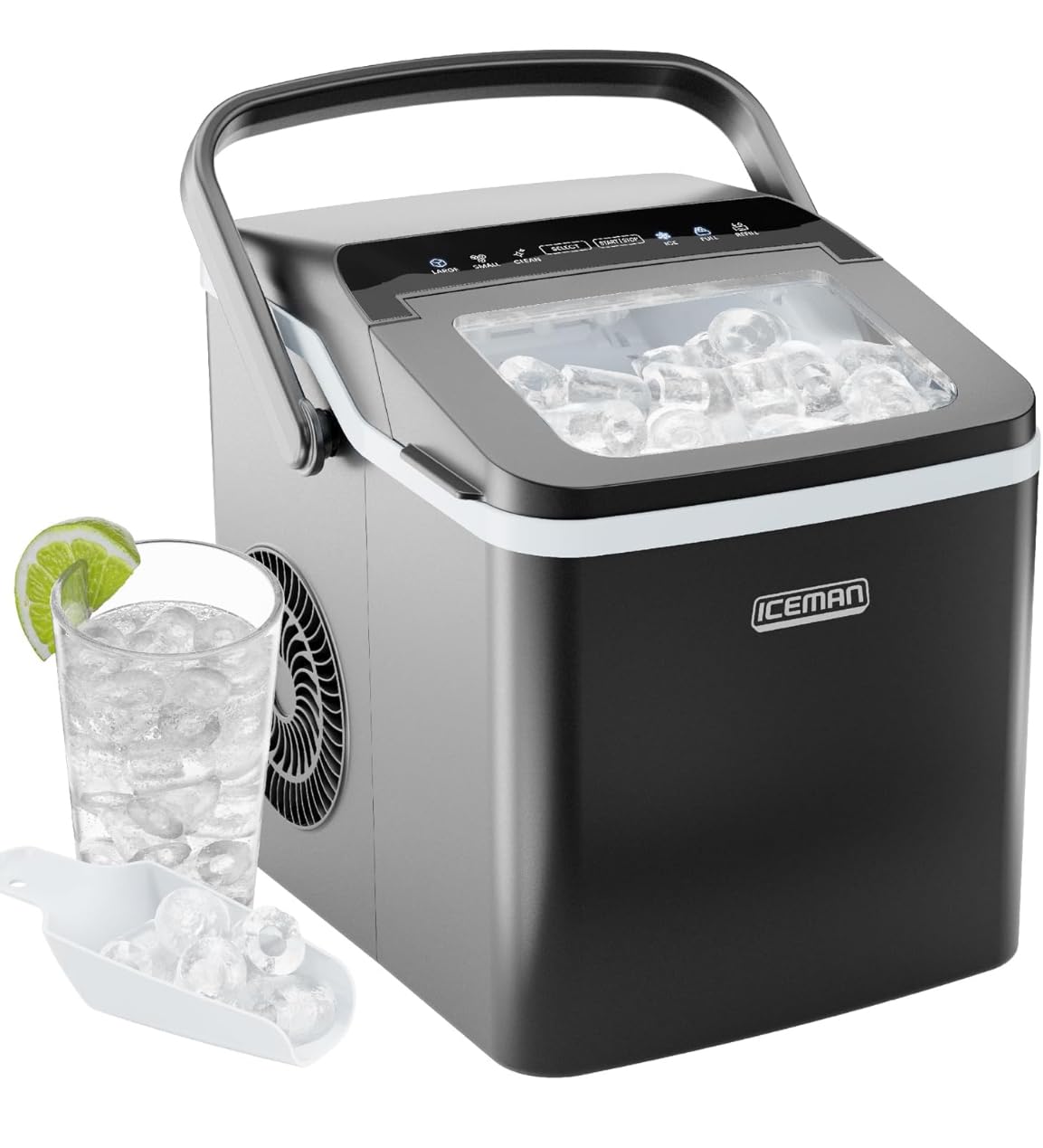 Iceman Dual-Size Ice Maker Countertop - Portable Ice Machine, Large and Small Ice Machine Maker with Self Cleaning, 9 Cubes in 7 Mins, 22lbs/24hrs, for Home, Kitchen, Office, Party, Ice Scoop Included - Available at All In One Marketplace Canada