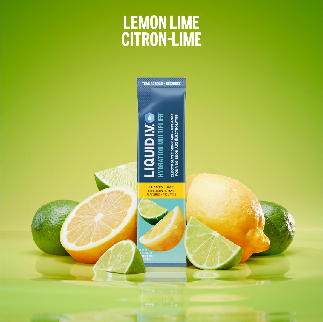 Liquid I.V. Hydration Multiplier Electrolyte Drink Mix - Enhanced Hydration Electrolyte Powder with Vitamins B3, B5, B6, B12 and C -18x On-the-go Sticks for Workout and Travel - Lemon Lime