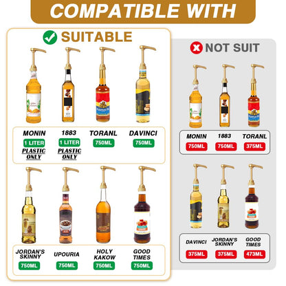 8 Pack Gold Coffee Syrup Pump Dispenser, Compatible with 25.4 Oz/750ml Bottles, Great for Home & Coffee Bar Drinking Mixes, Tea, Beverage, Cocktails, Plus Spoons - Available at All In One Marketplace Canada