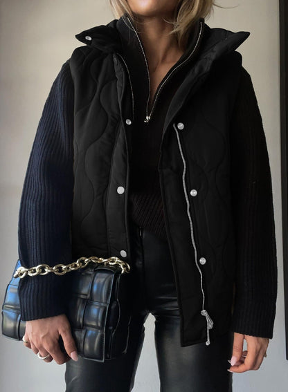 EVALESS Womens Fashion Cropped Puffer Vest Fall 2026 Lightweight Quilted Stand Collar Sleeveless Button Down Jackets Winter Warm Coat Outerwear Gilet with Pockets Black X-Large 🍁 All In One Marketplace Canada