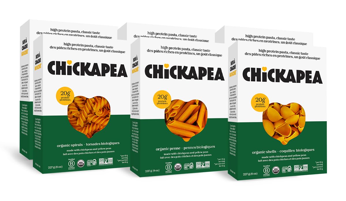 Chickapea Organic Chickpea & Yellow Pea Pasta Variety Pack - 6 Boxes of 227g (Spirals, Penne, Shells)