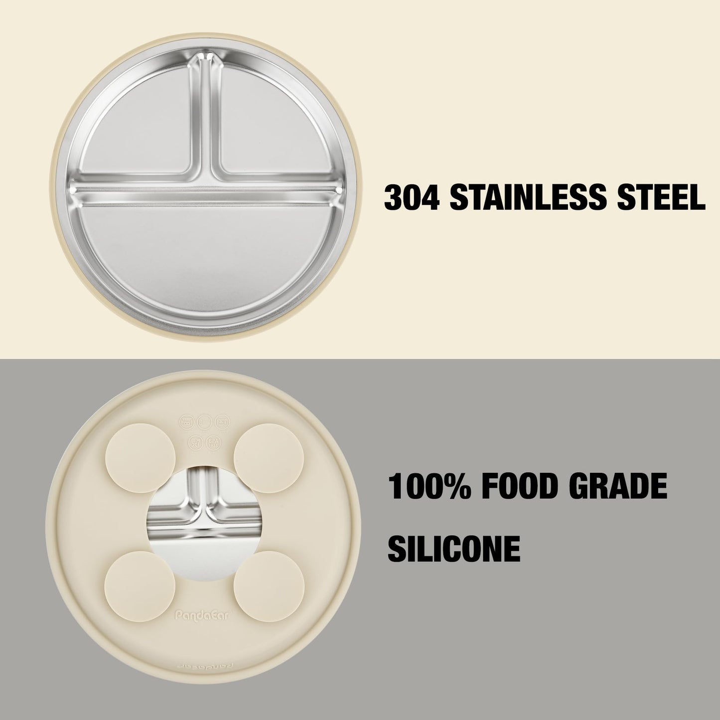 PandaEar 3 Pack Stainless Steel Baby Plates with Suction, Divided Toddler Plate for Baby Led Weaning Supplies, Non-Slip Suction Plates Baby Feeding Set, Dishwasher Safe (Blue/Green/Brown) - Available at All In One Marketplace Canada