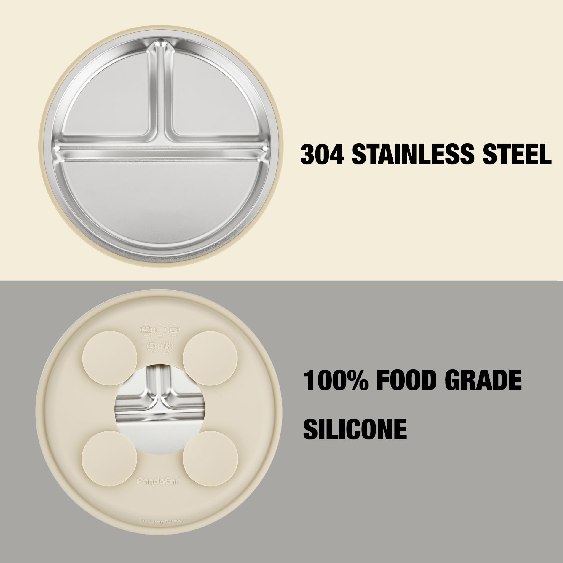 PandaEar 3 Pack Stainless Steel Baby Plates with Suction, Divided Toddler Plate for Baby Led Weaning Supplies, Non-Slip Suction Plates Baby Feeding Set, Dishwasher Safe (Blue/Green/Brown) - Available at All In One Marketplace Canada