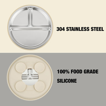 PandaEar 3 Pack Stainless Steel Baby Plates with Suction, Divided Toddler Plate for Baby Led Weaning Supplies, Non-Slip Suction Plates Baby Feeding Set, Dishwasher Safe (Blue/Green/Brown) - Available at All In One Marketplace Canada