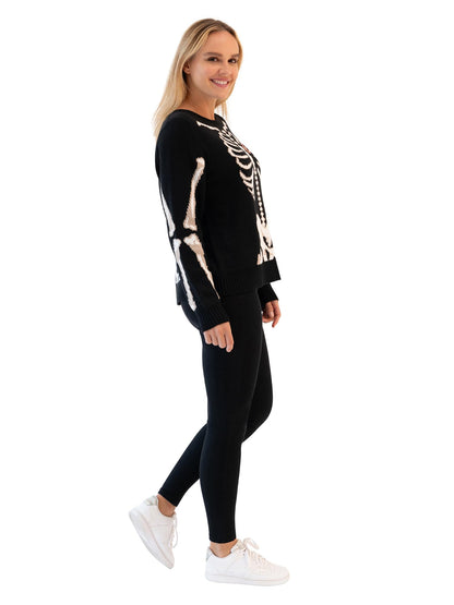 Blizzard Bay Women's Halloween Crew Neck, Long Sleeve, Sweater, Black Skeleton, Small