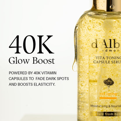 d'alba Piedmont Vita Toning Capsule Serum (100ml), Large Size, Daily Vita Boost for Luminous Skin, Double Vitamin Formula - Available at All In One Marketplace Canada