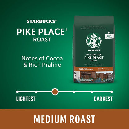 Starbucks Pike Place Medium Roast Whole Bean Coffee, 907g