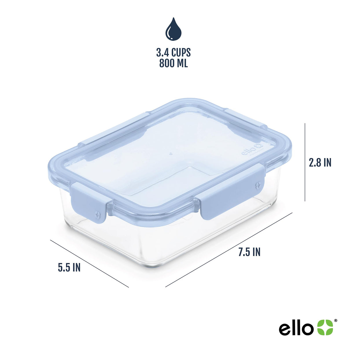 Ello 3.4 Cup 10Pc, 5 Pack Glass Meal Prep Sets Leak-Proof Glass Food Storage Containers with Airtight BPA-Free Plastic Lids, Dishwasher, Microwave, and Freezer Safe