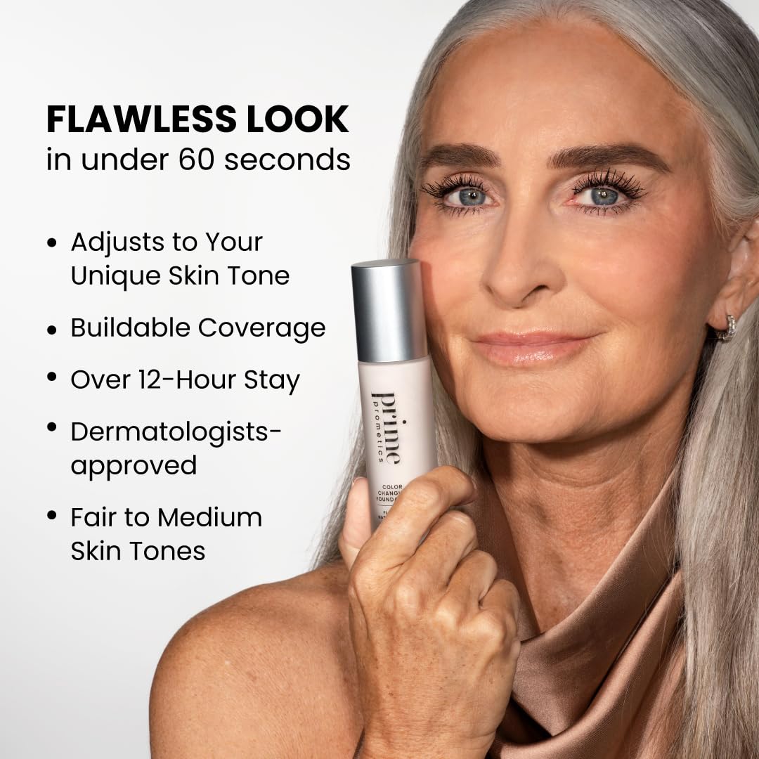 Prime Prometics Color Changing Foundation for Mature Women – Instantly Adapts to Your Skin Tone – Buildable Light-to-Medium Coverage – 12-Hour Wear – Natural Dewy Finish – Hypoallergenic - Available at All In One Marketplace Canada