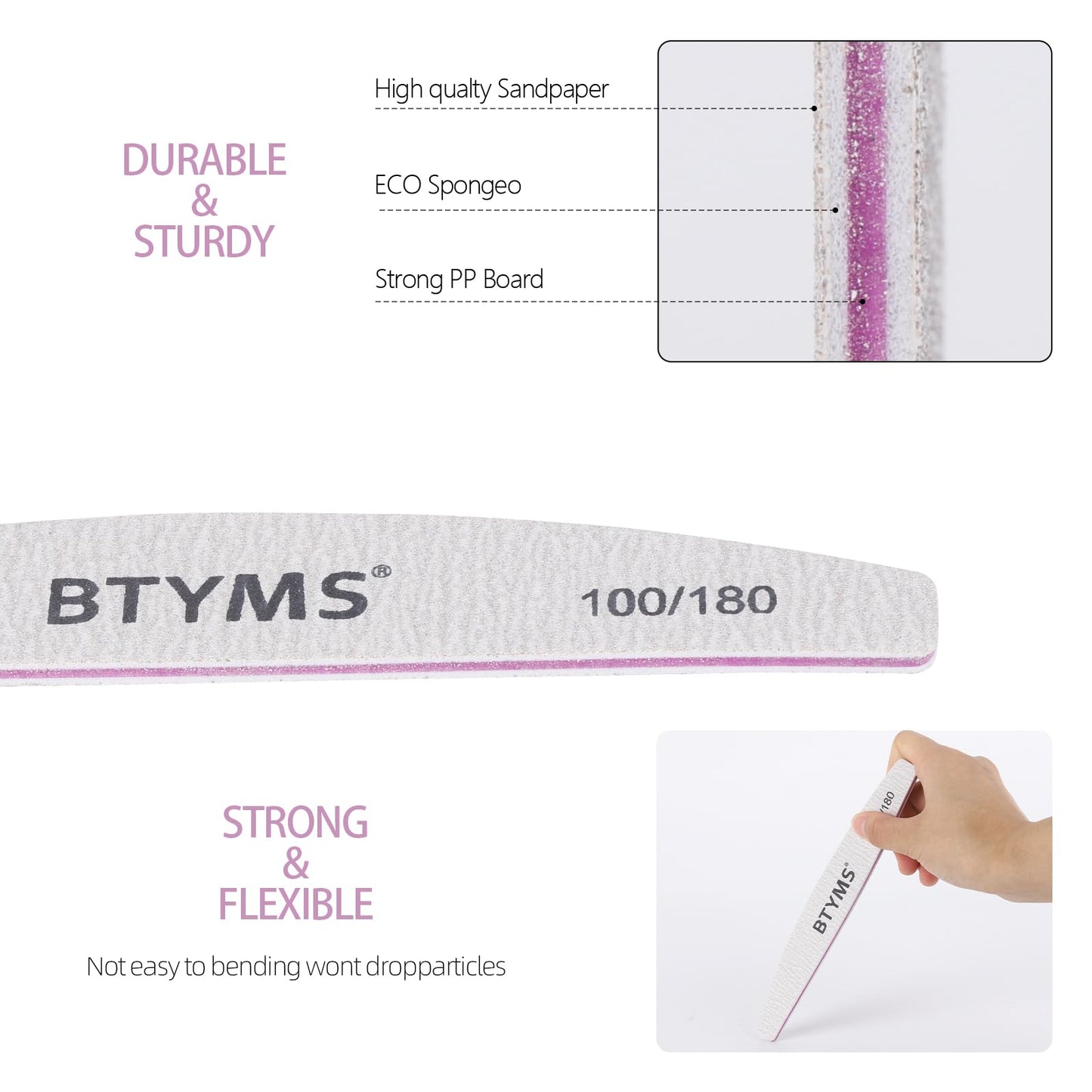 BTYMS 25 Pcs Nail Files 100/180 Grit Double Sided Emery Boards Coarse and Medium Nail File for Acrylic Nails and Natural Nails - Available at All In One Marketplace Canada