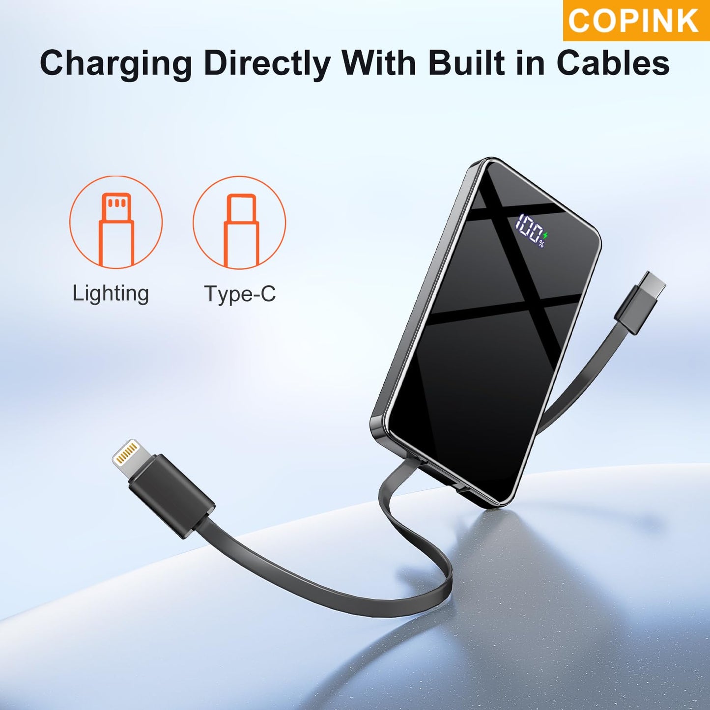 COPINK Power Bank with Built in Cables, 25000mAh Fast Charging Portable Charger,5 Output 2 Input LED Display Slim External Battery Pack for iPhone, Samsung, Android Phones, Tablets - Available at All In One Marketplace Canada