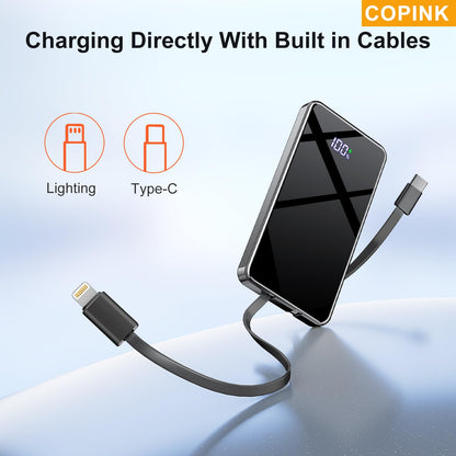 COPINK Power Bank with Built in Cables, 25000mAh Fast Charging Portable Charger,5 Output 2 Input LED Display Slim External Battery Pack for iPhone, Samsung, Android Phones, Tablets - Available at All In One Marketplace Canada