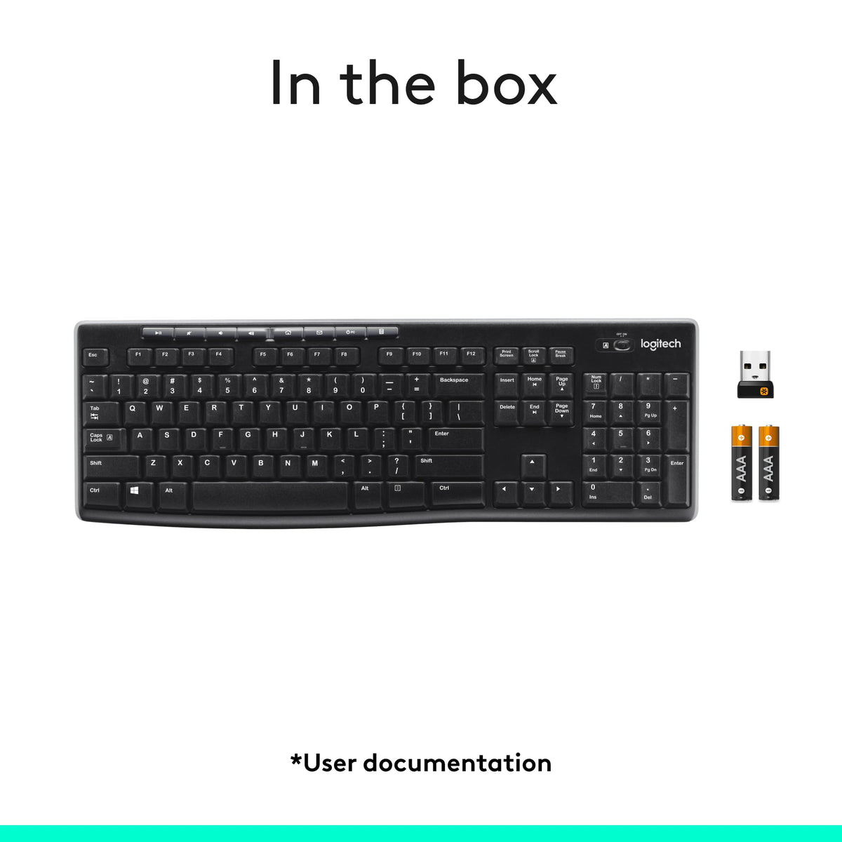 Logitech K270 Full Size Wireless Keyboard for Windows - Black