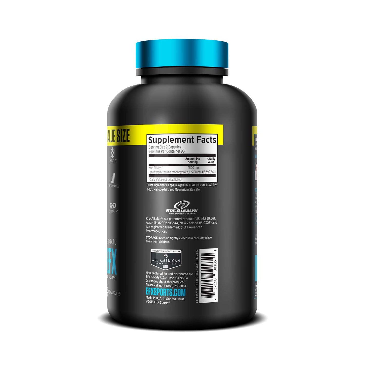 EFX Sports Kre-Alkalyn | PH-Correct Creatine Monohydrate | Multi-Patented Formula, Gain Strength, Build Muscle & Enhance Performance I No Bloating, No Water Retention - 192 Capsules - Available at All In One Marketplace Canada