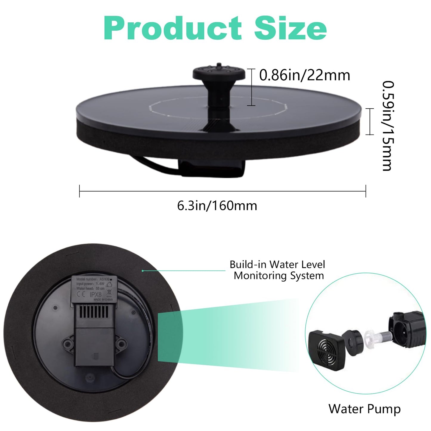 Yeomi Solar Fountain, Floating Solar Water Pump for Bird Bath, Outdoor Water Fountain No Battery or Electricity Needed, Easy to Use for Garden, Pond, Patio